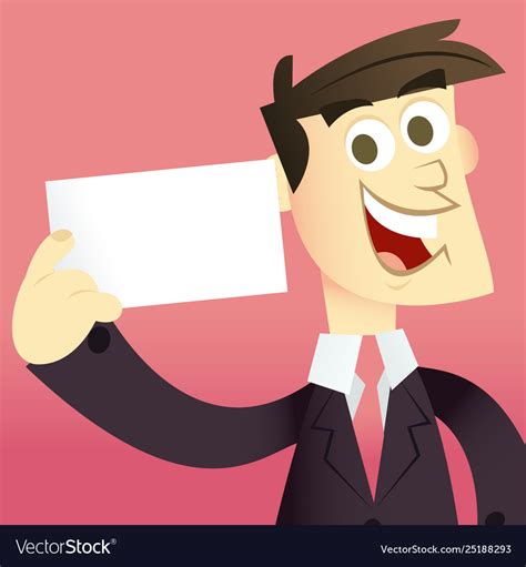 Cartoon business man holding blank card Royalty Free Vector