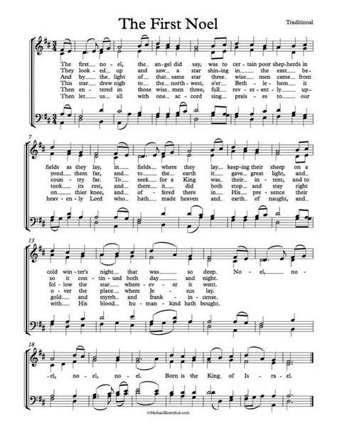 Free Choir Sheet Music - The First Noel. Traditional Melody in the Keys of D Major and C Major ...