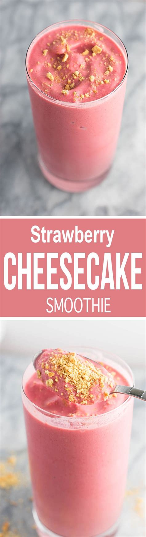 This skinny strawberry cheesecake smoothie recipe is made with just 5 ingredients and healthy ...
