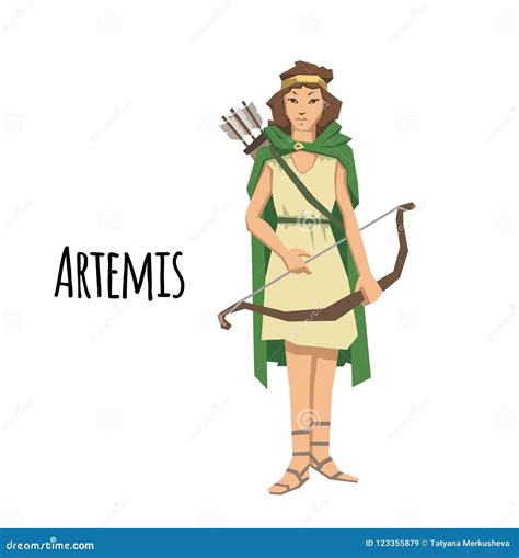 Artemis, Ancient Greek Goddess Greek of the Hunters and the Moon. Mythology. Flat Vector ...