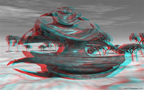 Round brown sculpture - 3D stereo anaglyph image (red/cyan mono)