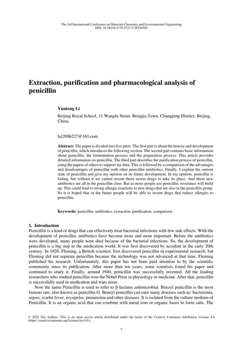 (PDF) Extraction, purification and pharmacological analysis of penicillin