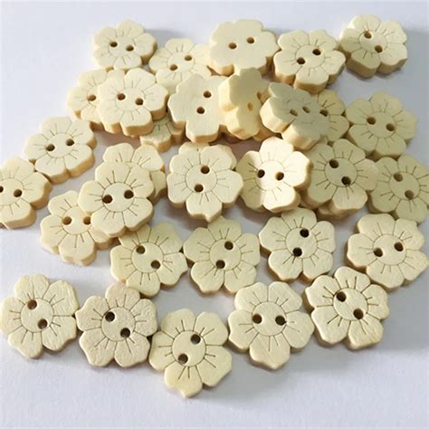 50pcs/lot Flower Style Wood Buttons Sewing DIY Craft 2 Holes Wooden Buttons For Arts Crafts ...