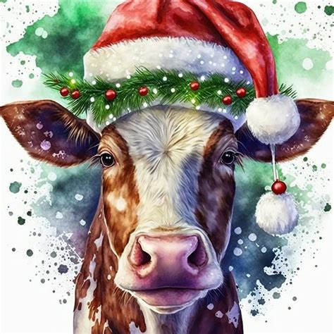 Diamond Painting - Full Round - Christmas Cow | Christmas paintings ...