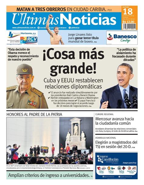 Con ustedes la primera página de hoy del diario Últimas Noticias ...