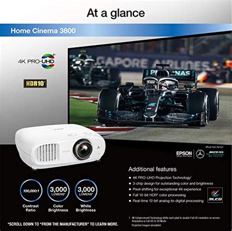 Epson Home Cinema 3800 4K PRO-UHD 3-Chip Projector with HDR , White ...