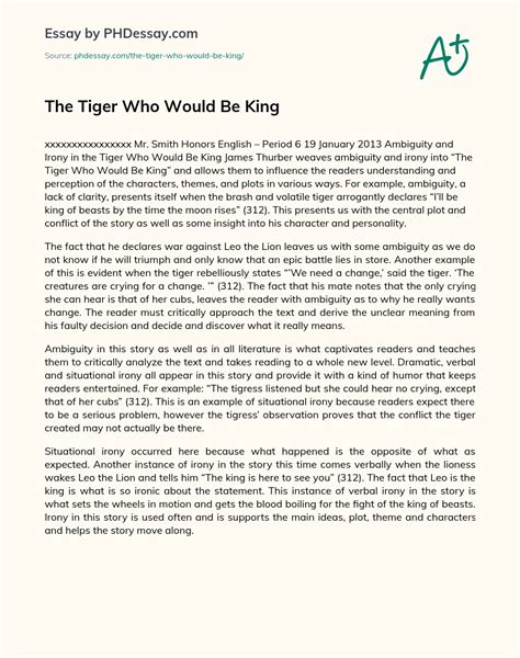 The Tiger Who Would Be King Summary And Analysis Example (400 Words) - PHDessay.com