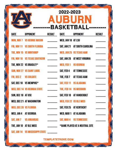 2022-2023 College Basketball Schedules - SEC