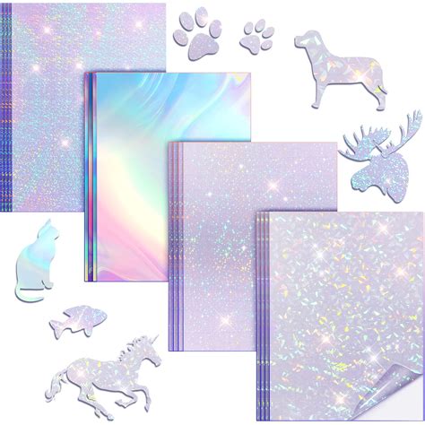 Buy 24 Sheets Holographic Sticker Paper Transparent Holographic Vinyl Paper Self Adhesive ...