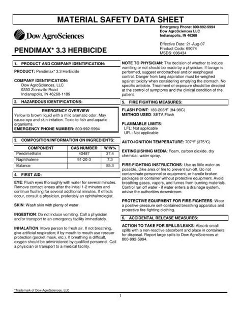 material safety data sheet pendimax* 3.3 herbicide - Greenbook.net