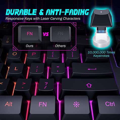 Gaming Keyboard, 7-Color Rainbow LED Backlit, 104 Keys Quiet Light Up – MPOW