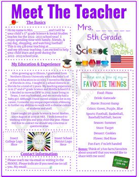 Meet the Teacher: Editable 1 Page Template Google Slide version 1