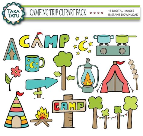 Items similar to Camping Trip Clipart Pack - Colorful Clipart / Doodles Clipart / Hand drawn ...