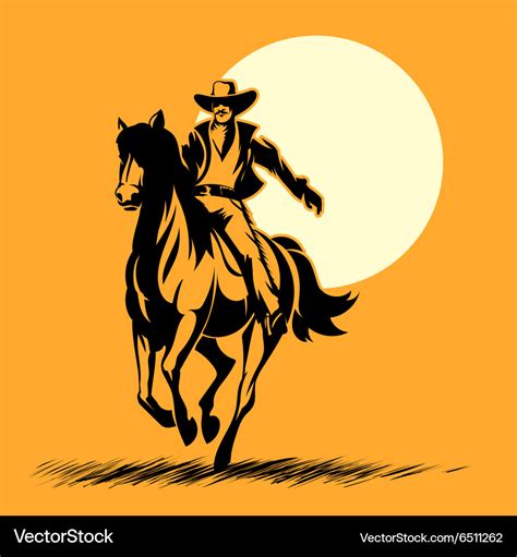 Wild west hero cowboy silhouette riding horse at Vector Image