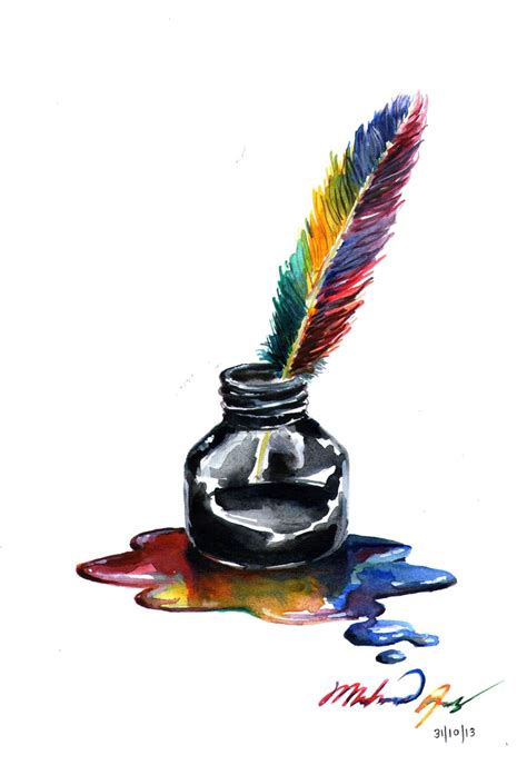 Colorful Feather Quill Ink Pot