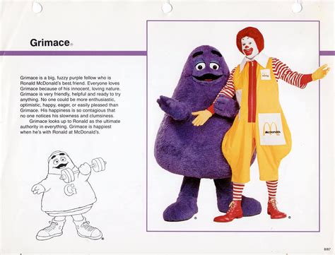 Discover Grimace's Page in the 1987 McDonald's Specification Manual