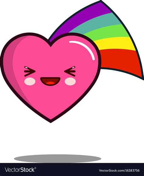 Heart cartoon character icon kawaii with rainbow Vector Image