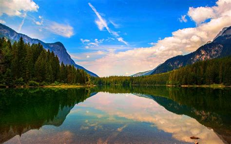 nature, Landscape, Lake, Reflection, Mountain, Clouds, Forest, Italy, Water, Summer, Trees, Calm ...