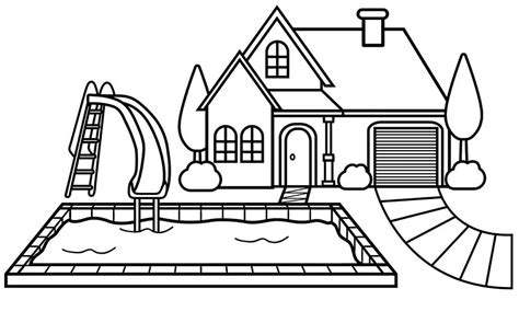 big mansion with a pool coloring page How to draw a house with a pool for kids 💚💙💜 house with ...