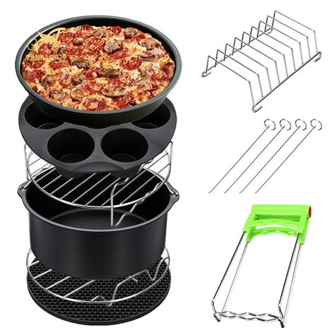 8Pcs 8 Inch Air Fryer Frying Cage Dish Baking Pan Rack Pizza Tray Pot Accessories Fit For 5.2~5 ...