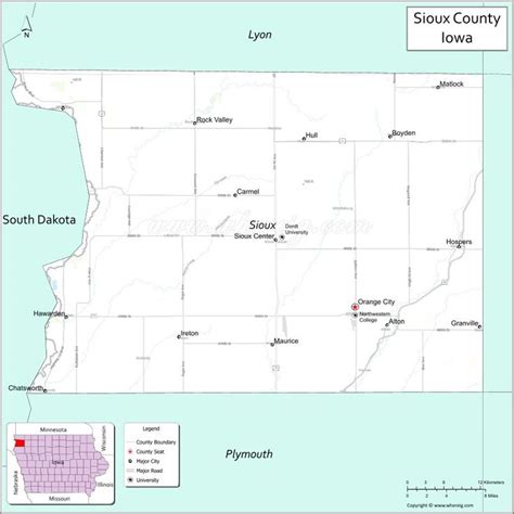 Map of Sioux County, Iowa showing cities, highways & important places ...