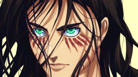 Attack Of Titan Eren Yeager With Green Eyes And Black Hair With Yellow Background HD Anime ...