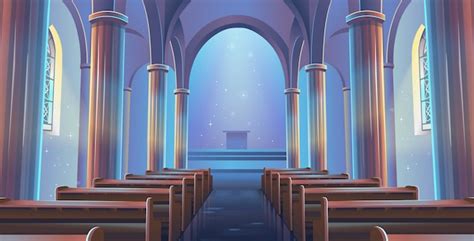 Premium Vector | Cathedral Church view inside. Interior of Catholic Church.