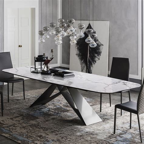 Modern White Marble Dining Table with Black Metal Frame | My Aashis