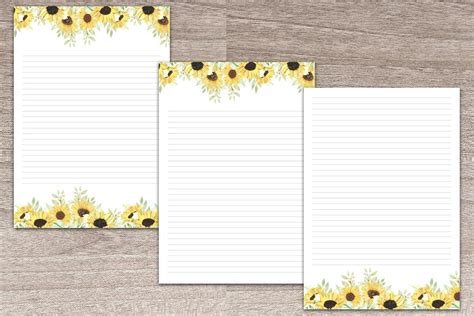 Printable Stationery Paper Sunflower V2 Graphic by printablepdf ...