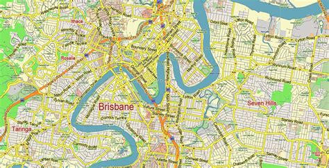 Brisbane Australia PDF Vector Map: City Plan Low Detailed (for small ...