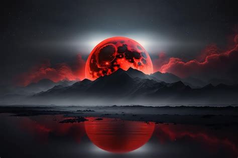 Premium Photo | A red crimson moon over the black mountains Generative AI