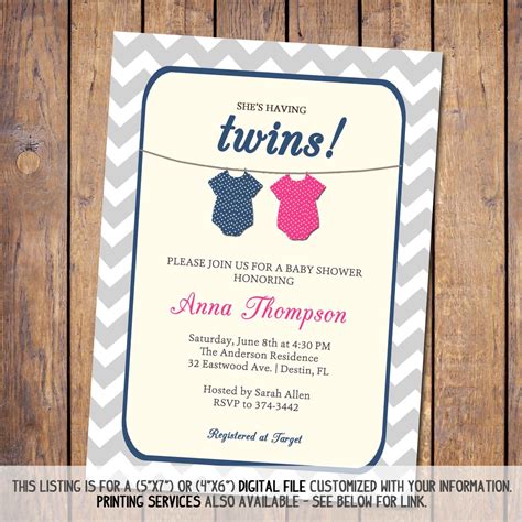 Twins Baby shower Invitation gender neutral boy girl twins