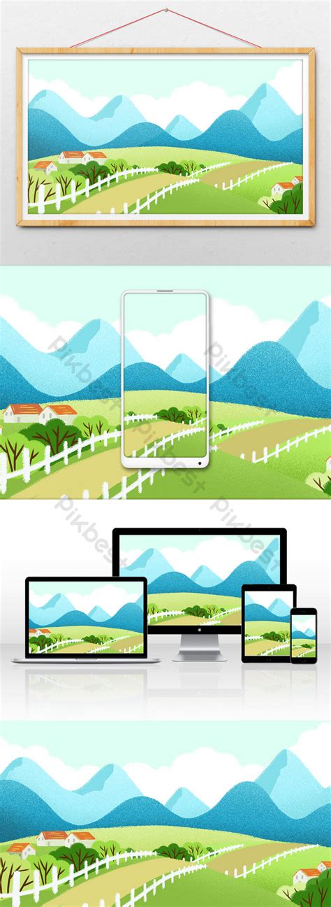 Small Fresh And Beautiful Rural Scenery Landscape Illustration Background Illustration | PSD ...