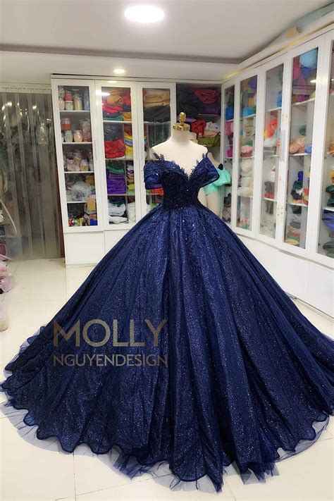 Dark Blue Sparkly Dress Dark Blue Ballgown Quinceanera Dress | Etsy