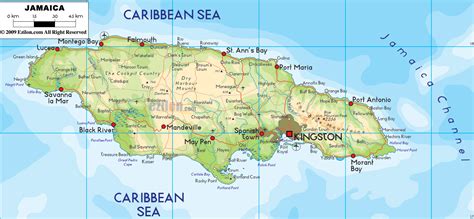 Large detailed physical and road map of Jamaica with cities. Jamaica large physical and road map ...