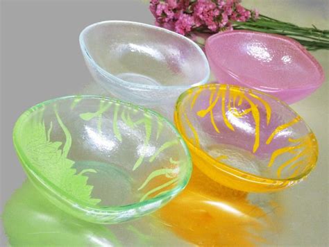 Small glass dessert bowls with vibrant floral design in bright colors - perfect for ice cream ...