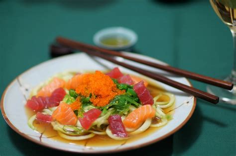 Sashimi, Seaweed, and Cucumber Salad with Ponzu sauce