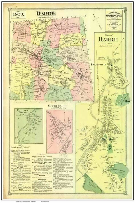 Barre, VT - 1873 Beers Atlas #Maps, #Barre, #Historic | Map, Pike county, Worcester county