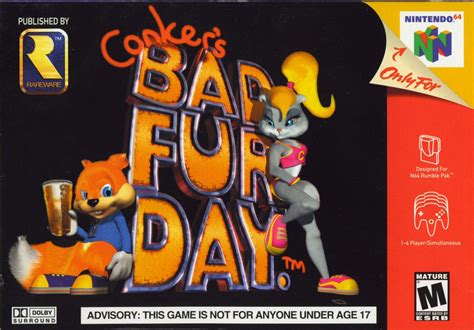 Conker's Bad Fur Day (2001) Nintendo 64 box cover art - MobyGames