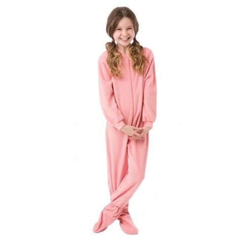 Footie Pajamas For Teens Youth Drop Seat Pink Fleece Footed Girls 1 ...