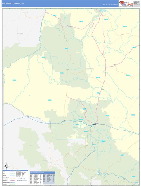 Coconino County, AZ Zip Code Wall Map Basic Style by MarketMAPS - MapSales