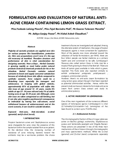 (PDF) Natural Anti-Acne Cream with Lemongrass Extract Evaluation