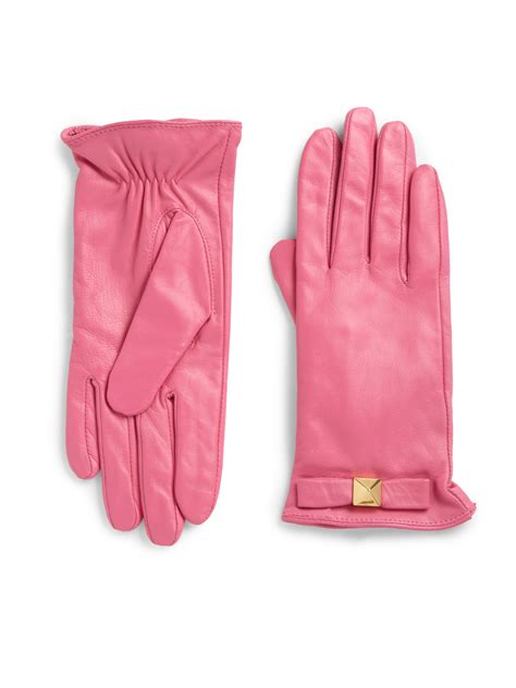 Kate spade new york Good Point Pyramid Bow Leather Gloves in Pink | Lyst