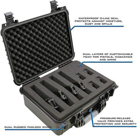 CASEMATIX 16" Customizable 4 Pistol Multiple Pistol Case - Waterproof & Shockproof Hard Gun ...