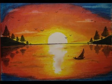 How to draw sunset in lake view for beginners step by step video - YouTube