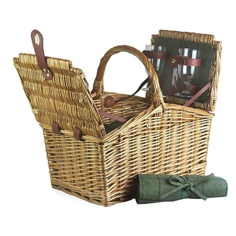 Fully Fitted Picnic Basket Hamper in Green Tweed Two Person by Willow ...