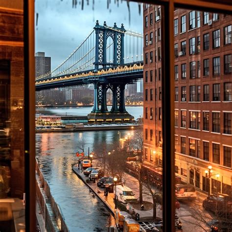 Premium AI Image | New York panoramic view from hotel window at night ...