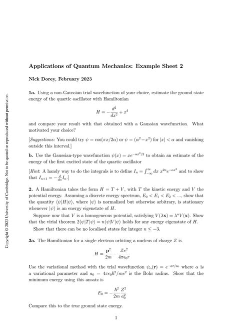 SOLUTION: Applications of quantum mechanics example sheet ii - Studypool