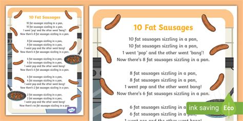 10 Fat Sausages Rhyme Sheet (teacher made) - Twinkl