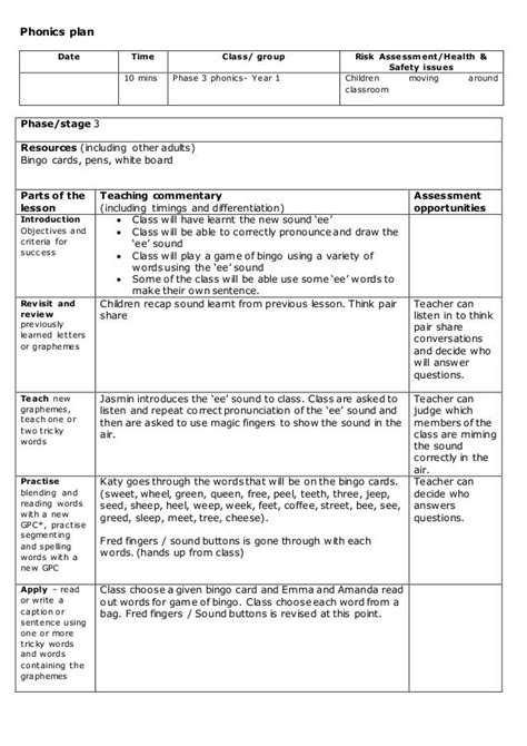 Phonics lesson plan phase 3